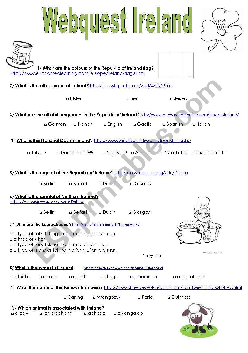 Ireland webquest worksheet