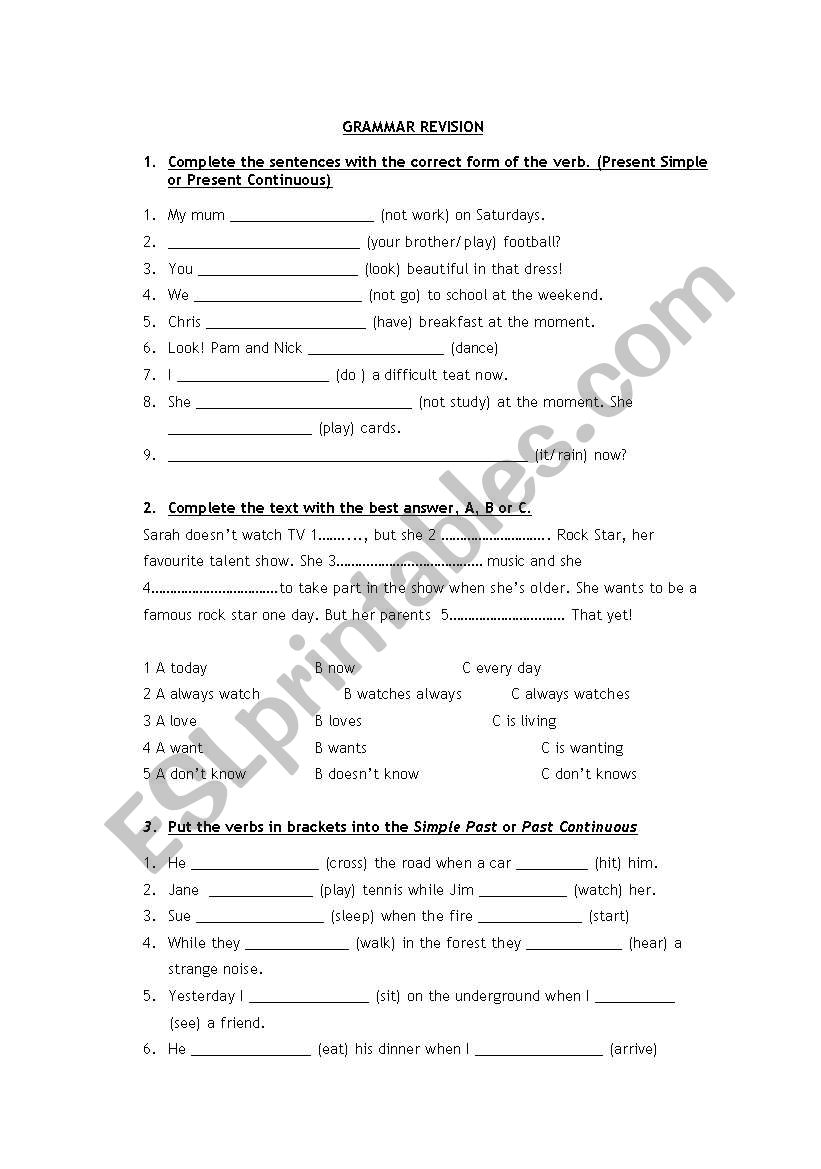 Grammar revision worksheet
