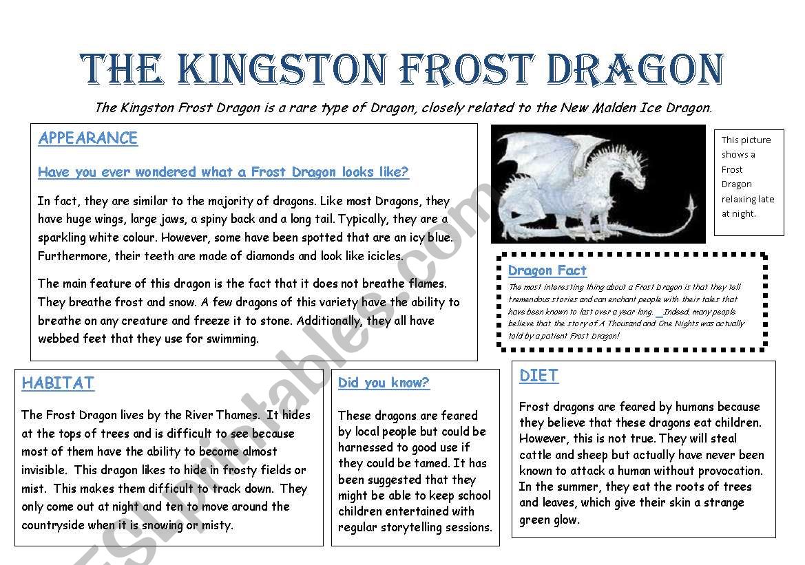 Kingston Frost Dragon worksheet