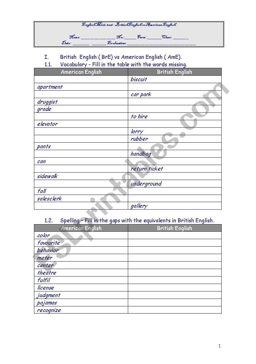 British English vs American English