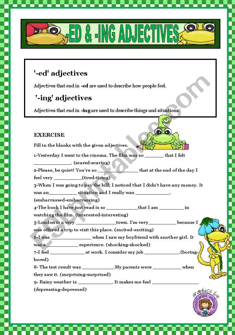 -ED & -ING ADJECTIVES + KEY worksheet