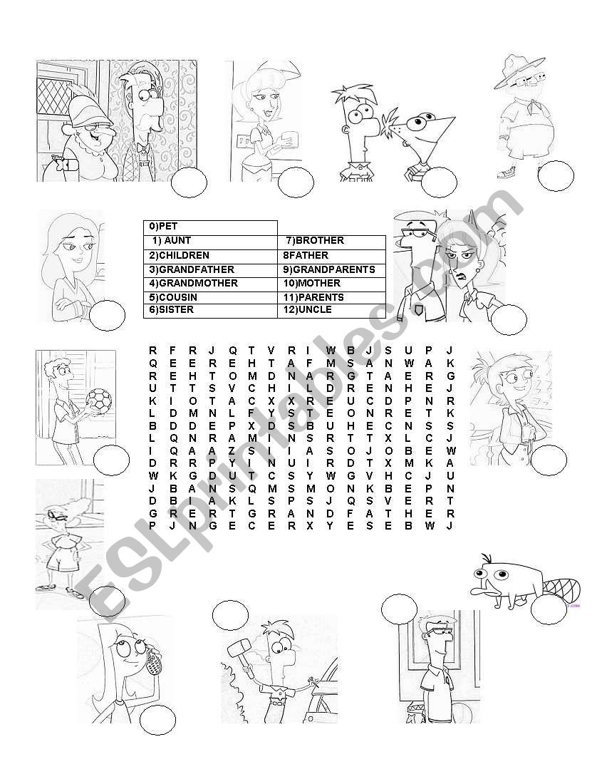 Family (phineas and ferb) worksheet