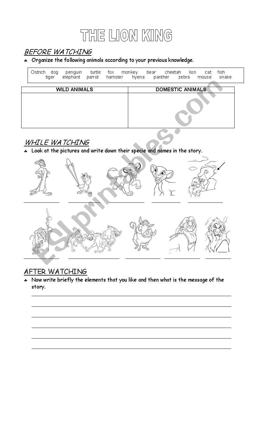 The Lion King Video Workshop worksheet