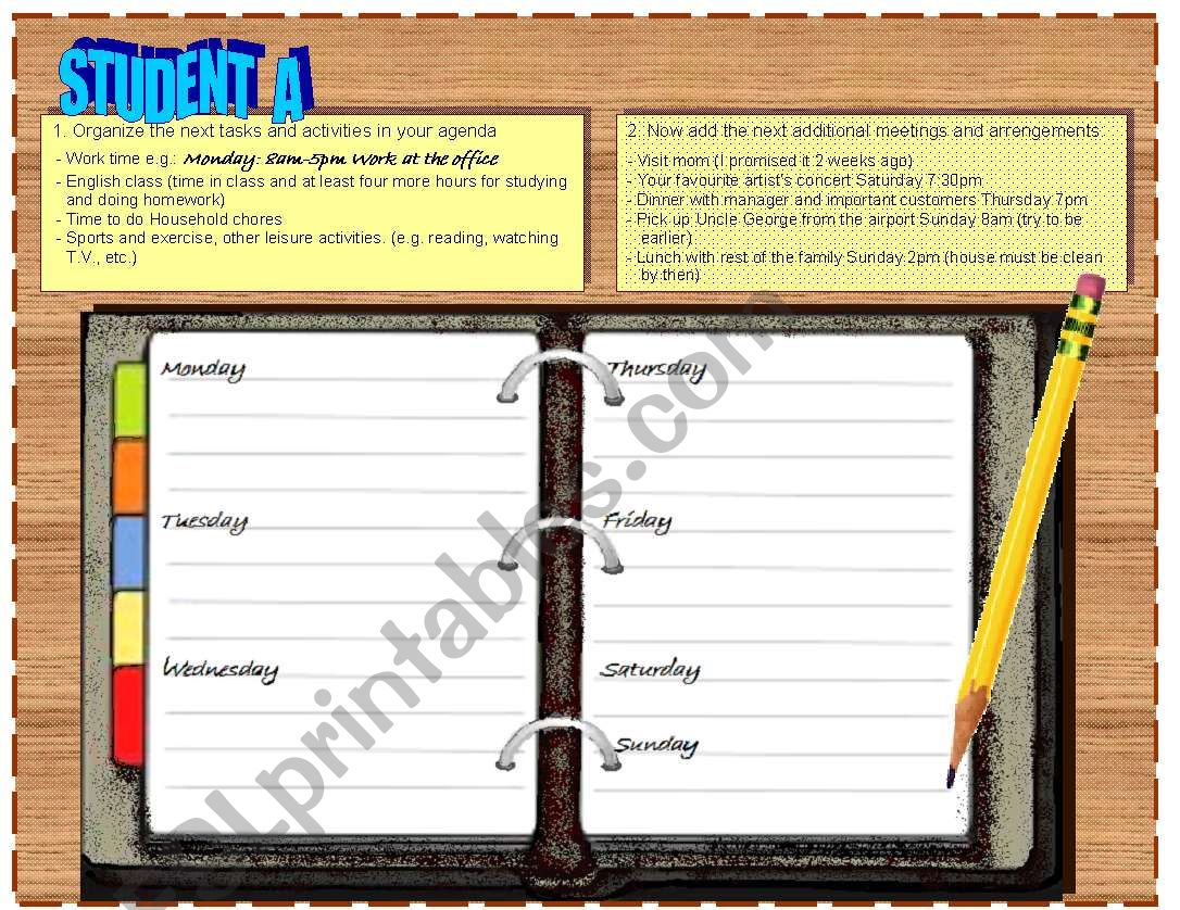 Making Arrengements - Agenda worksheet