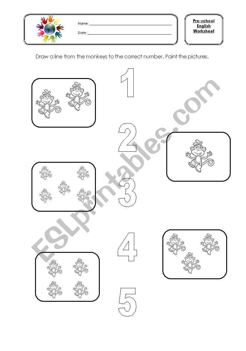 Numbers 1 to 5 worksheet