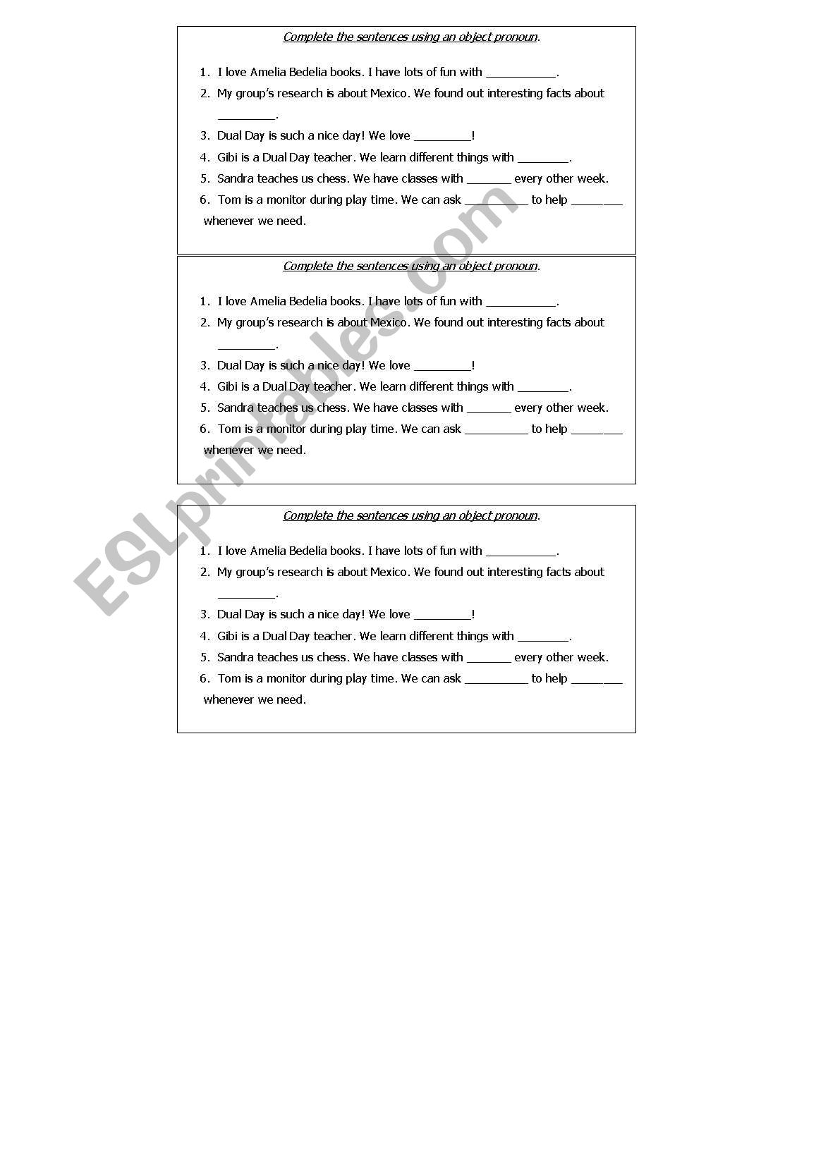 Object Pronoun worksheet