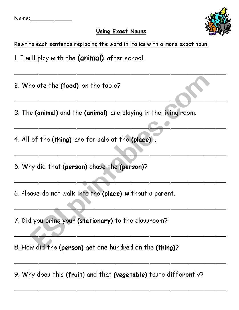 exact nouns worksheet