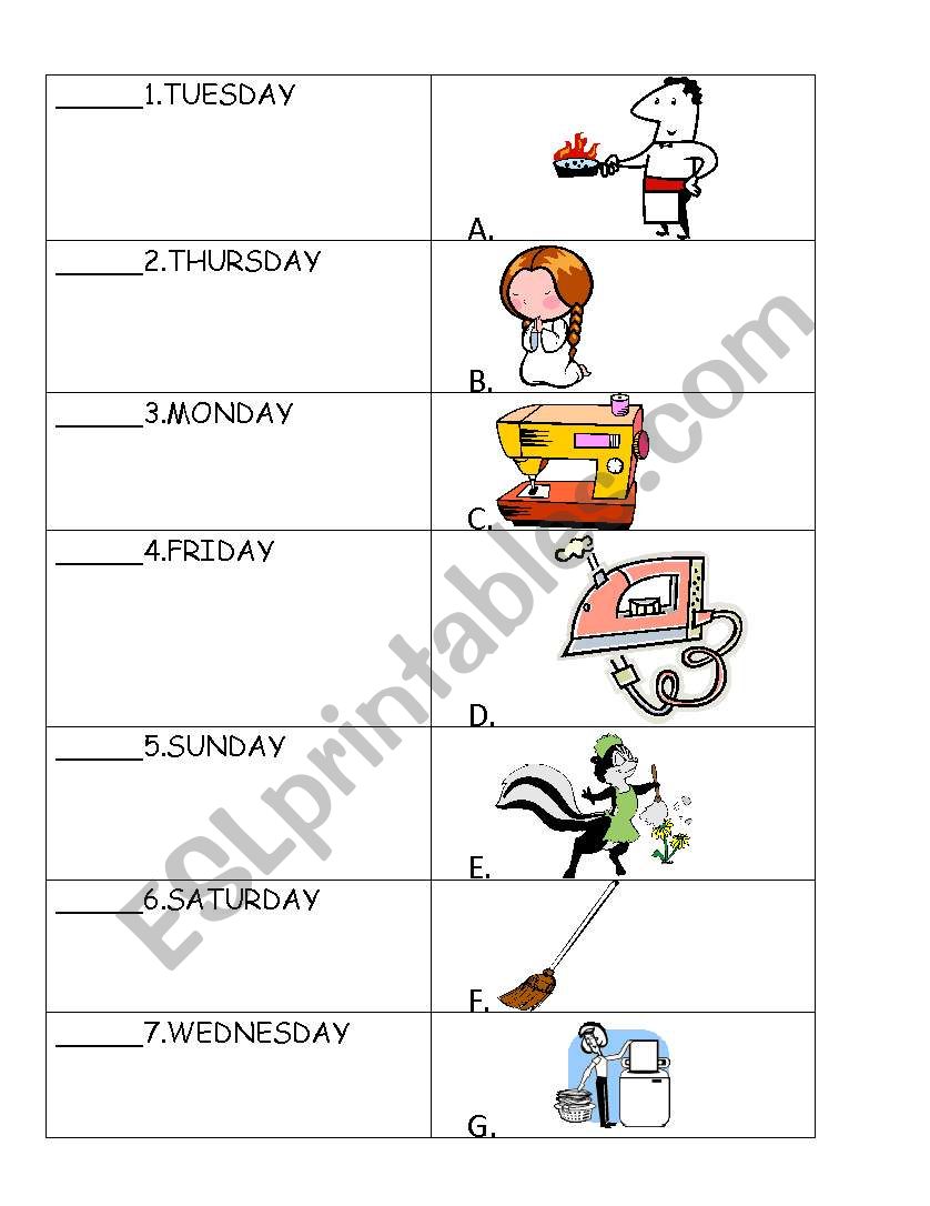 day of the week  worksheet