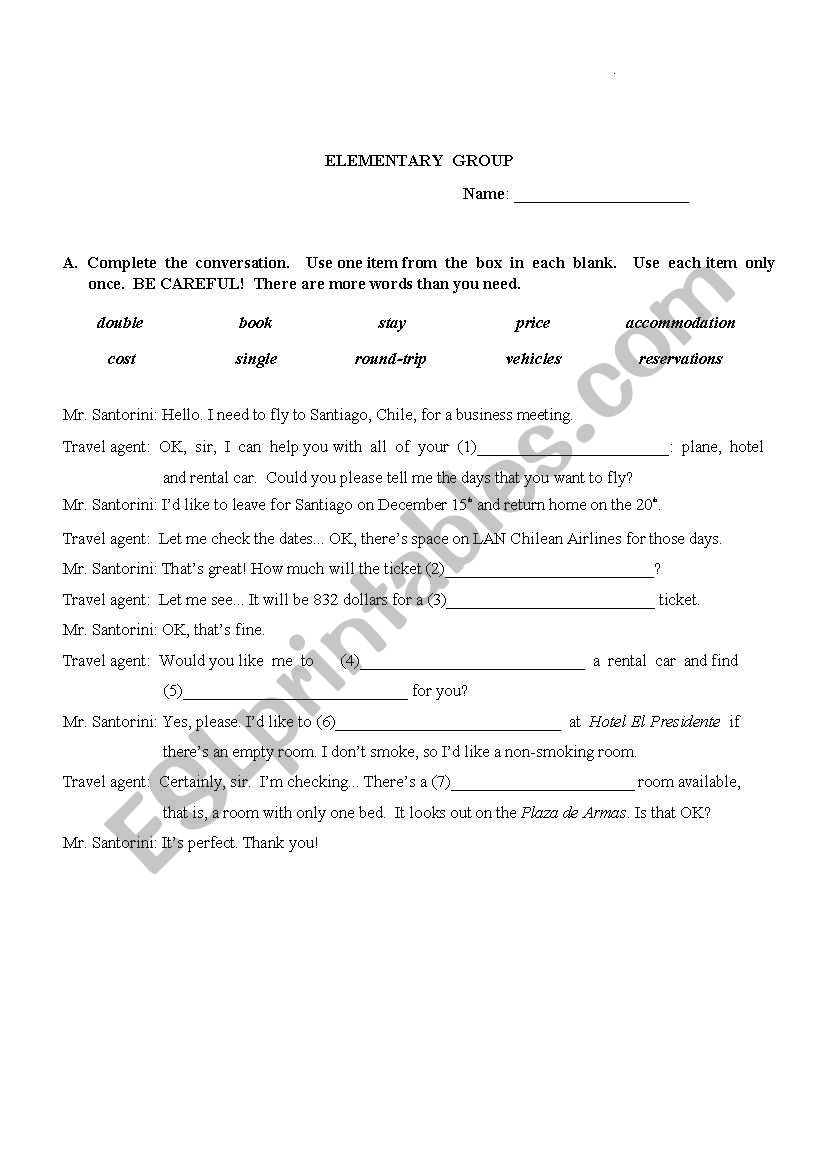 VOCABULARY TEST worksheet