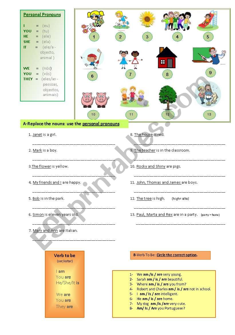 Personal Pronouns, verb To Be worksheet