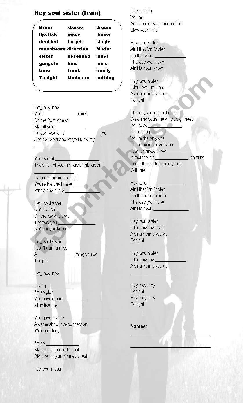 hey soul sister listening worksheet