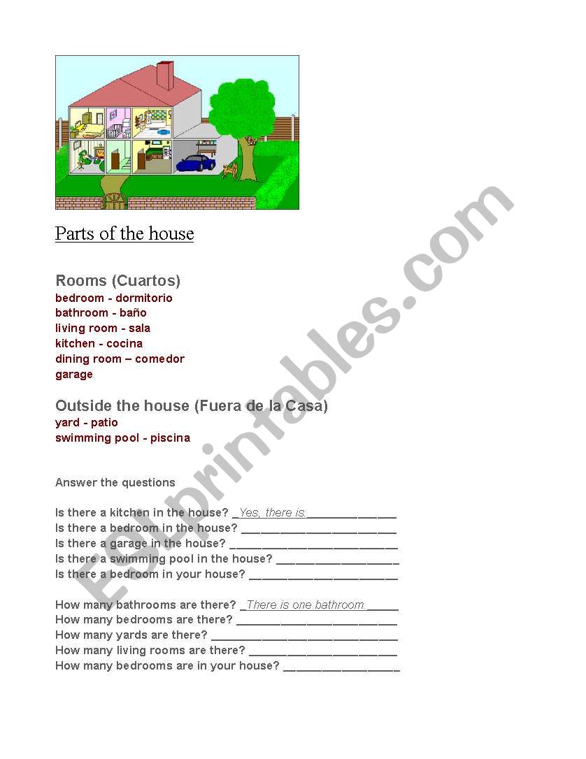 Parts of the house worksheet