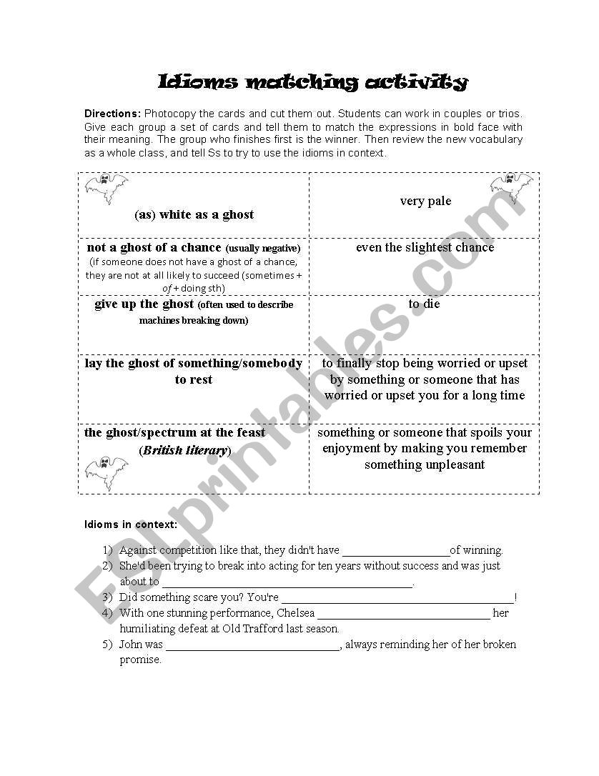 GHOSTS IDIOMS worksheet