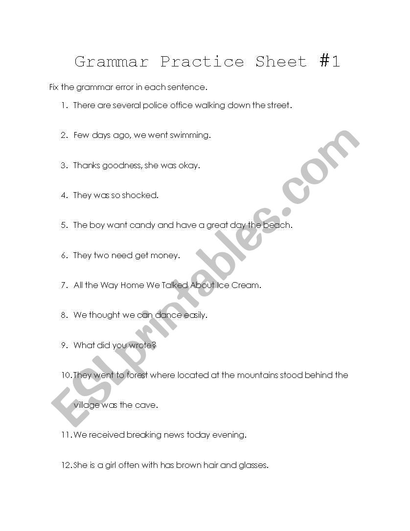 Grammar Practice Sheet worksheet