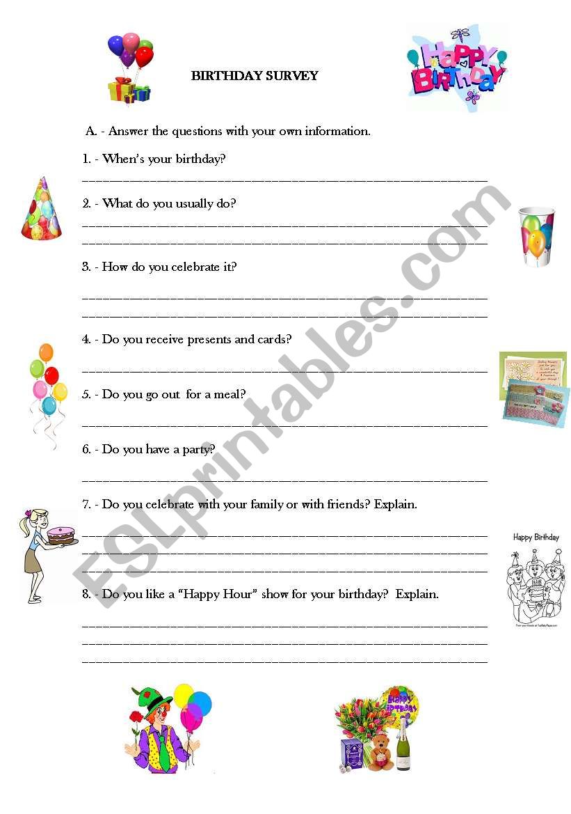 BIRTHDAY SURVEY worksheet