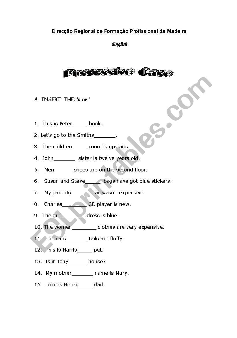 Possessive case worksheet