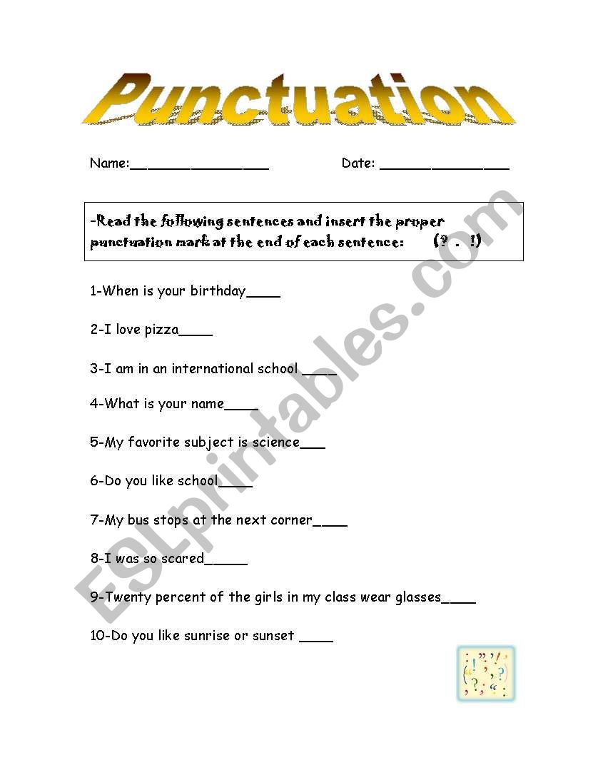 Punctuation worksheet