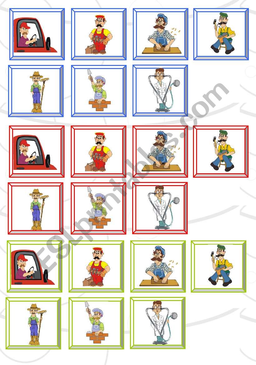 occupations cards worksheet