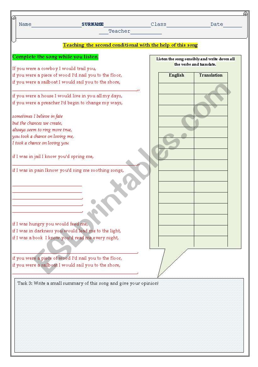 Teaching the second conditional_Song Lesson