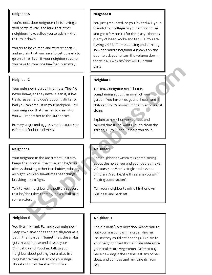 Role play worksheet