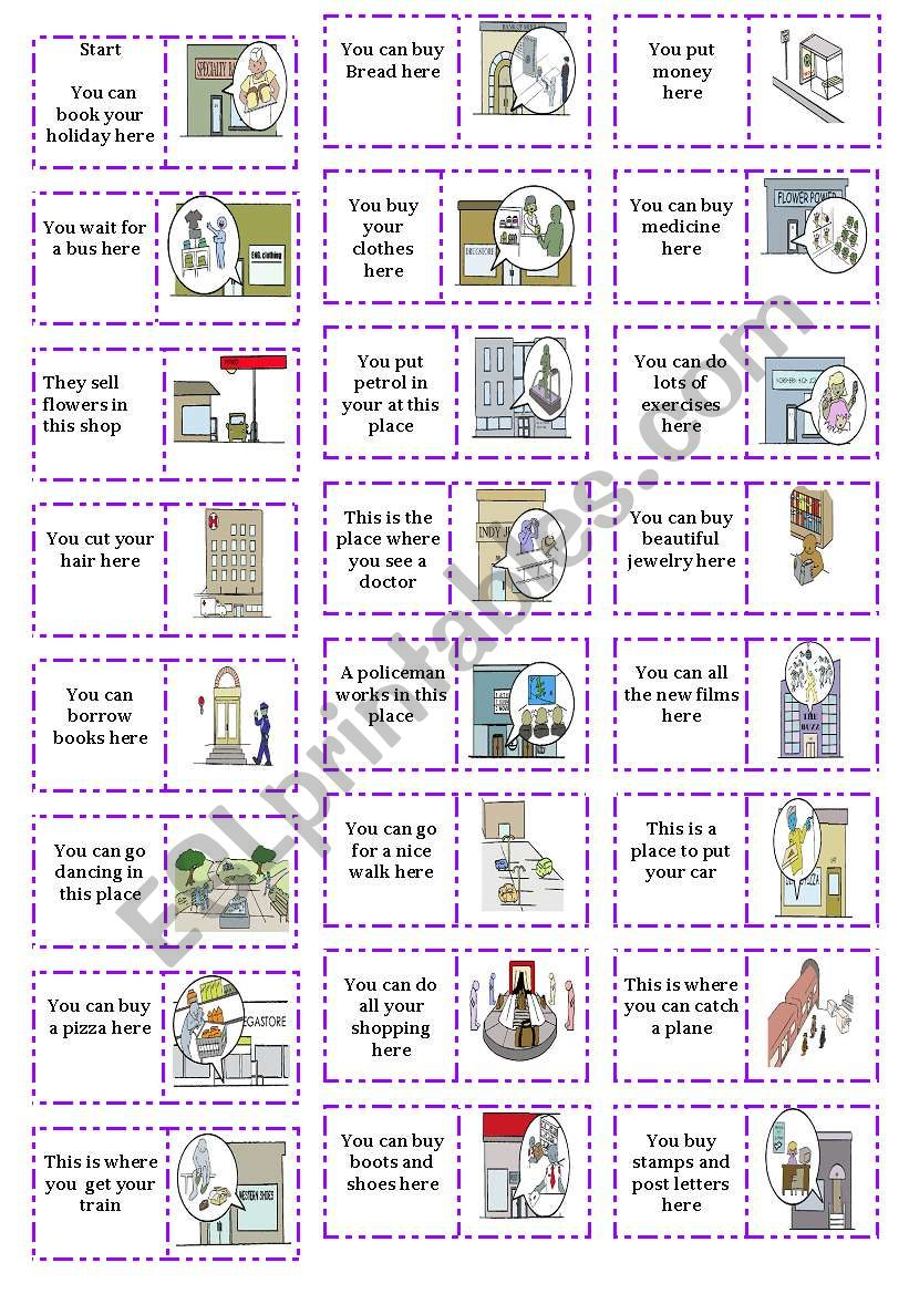 places in town dominoes worksheet