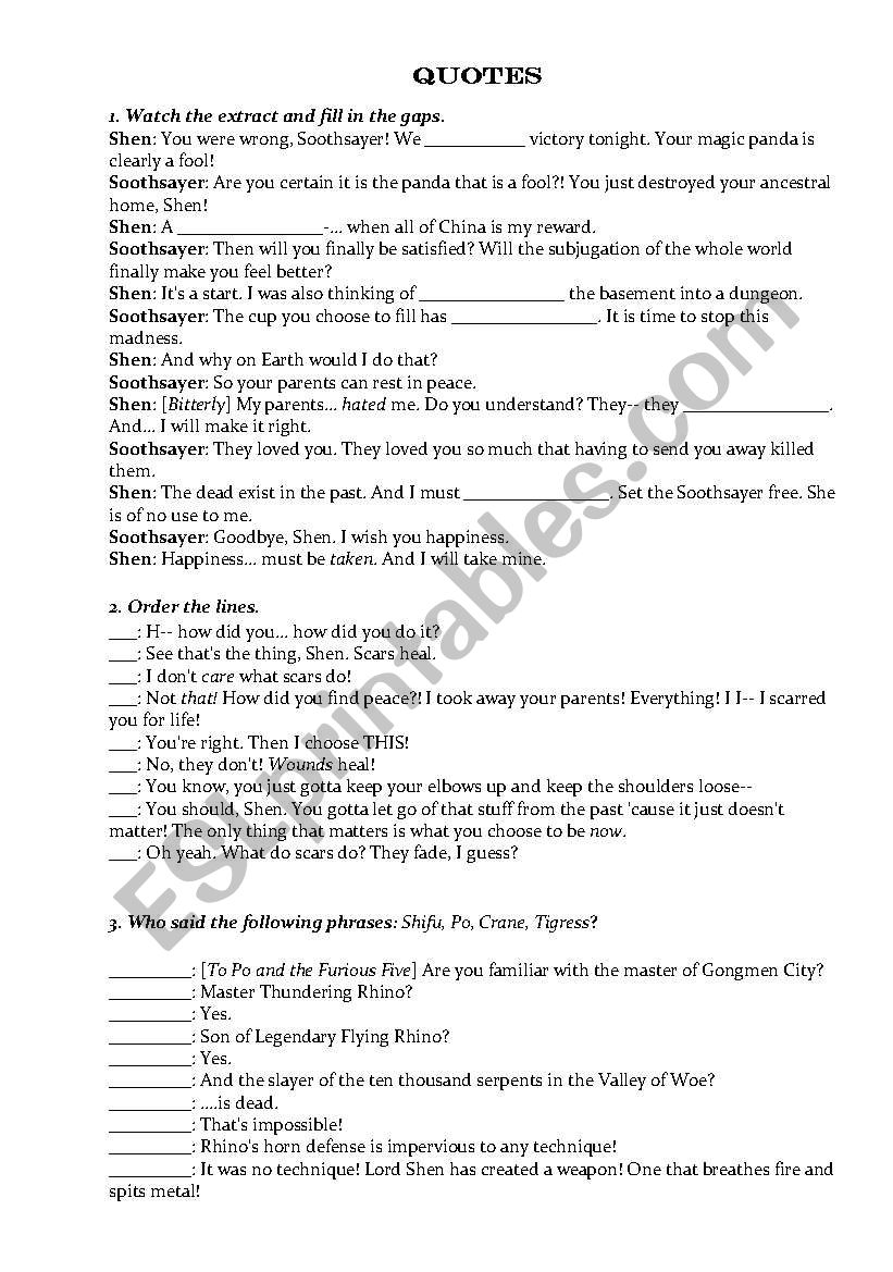 Kung Fu Panda 2 worksheet