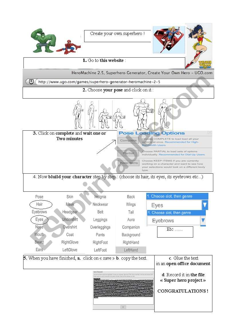 Create your own superhero! worksheet