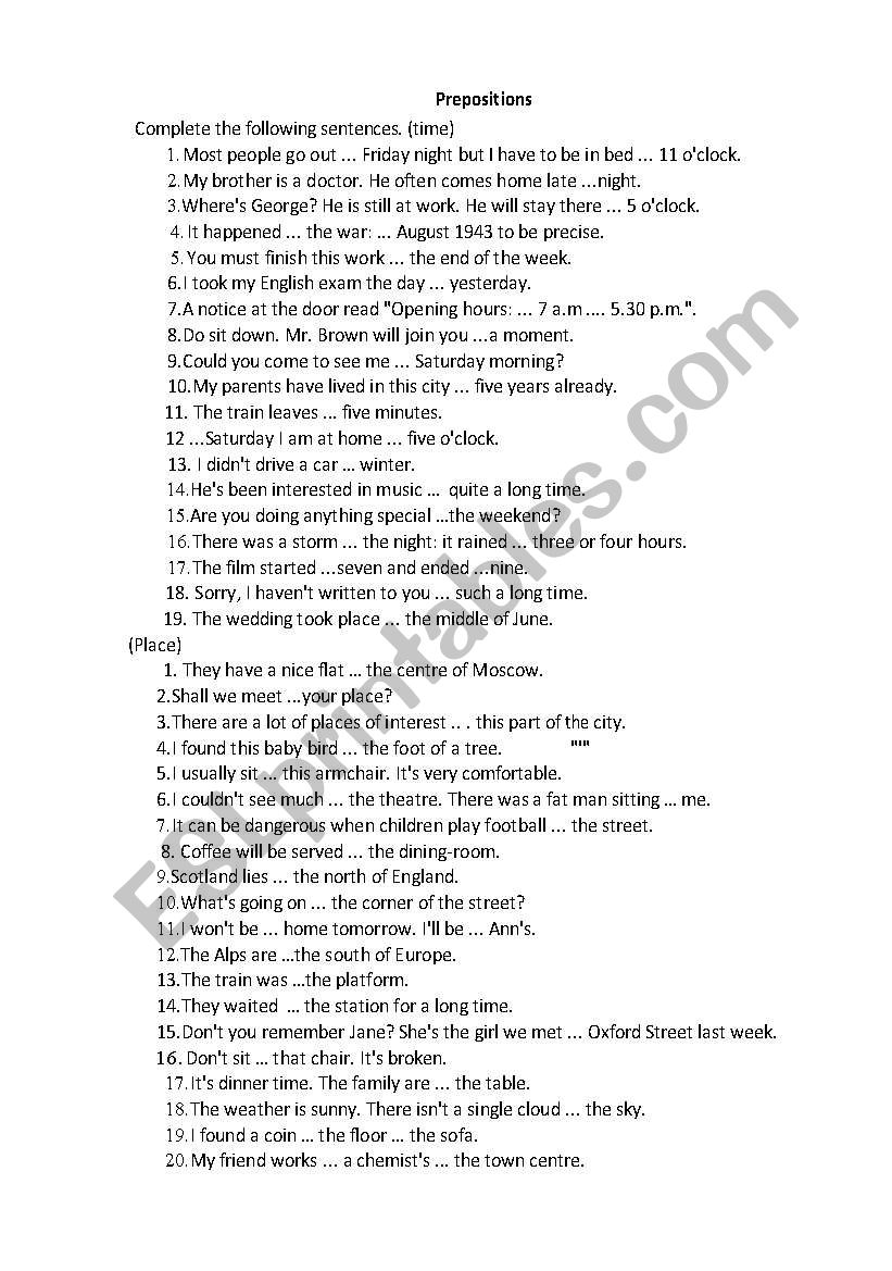 Prepositions Practice worksheet