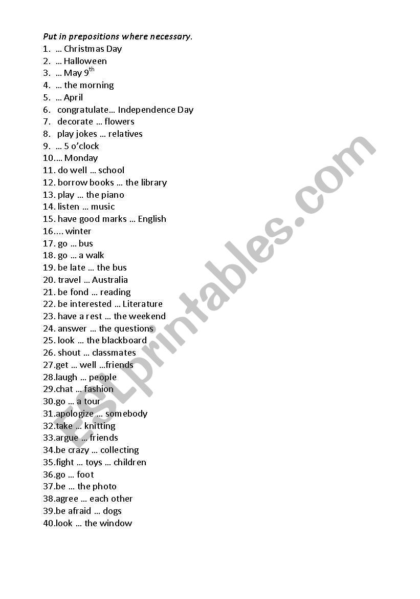 Prepositions 2 worksheet