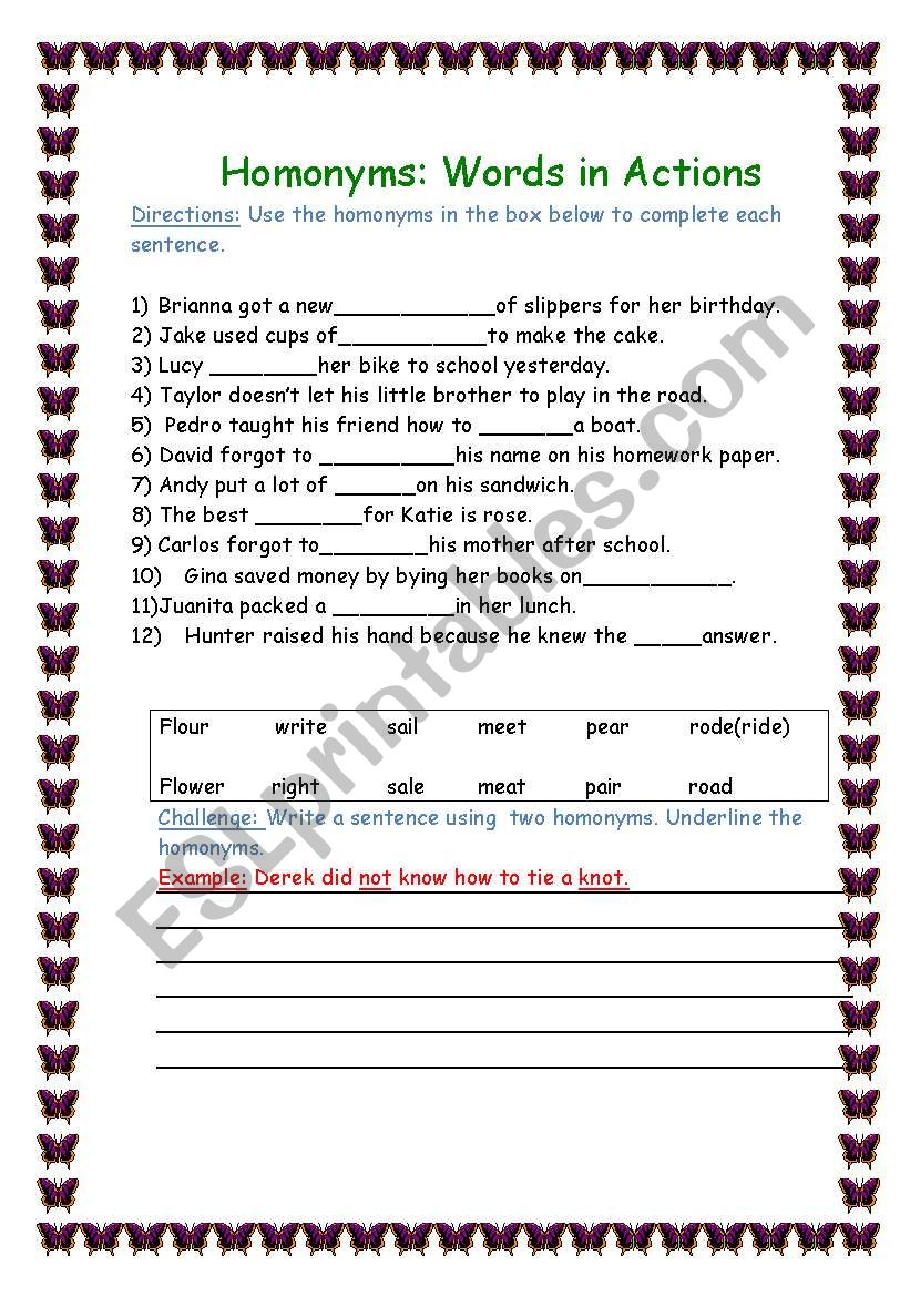 Homonyms worksheet