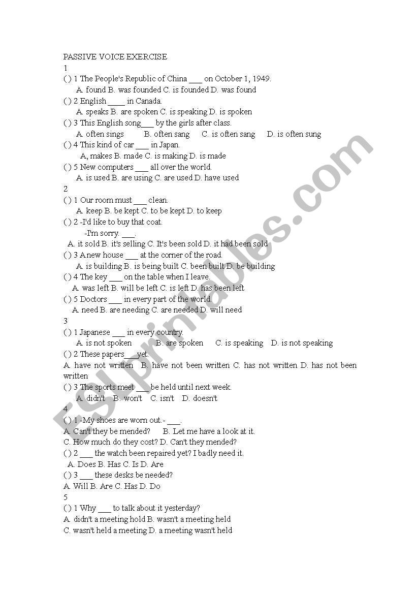 Passive voice exercise worksheet