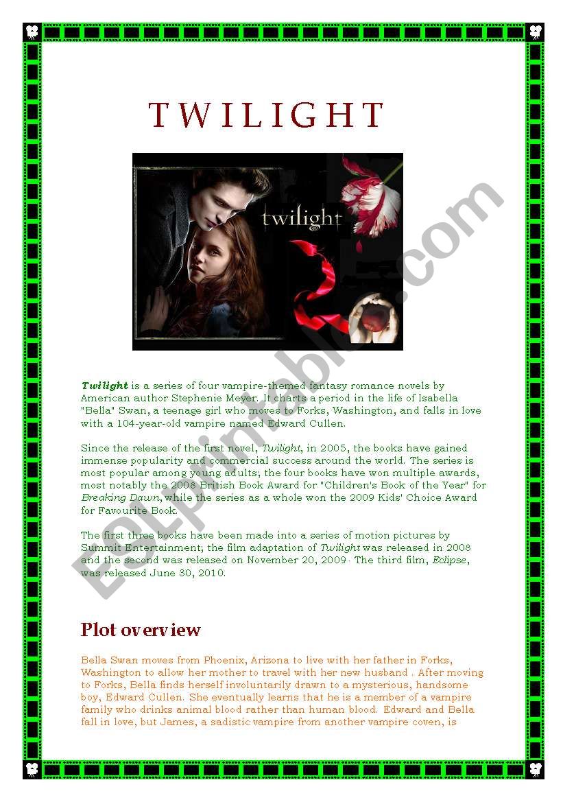 Twilight worksheet