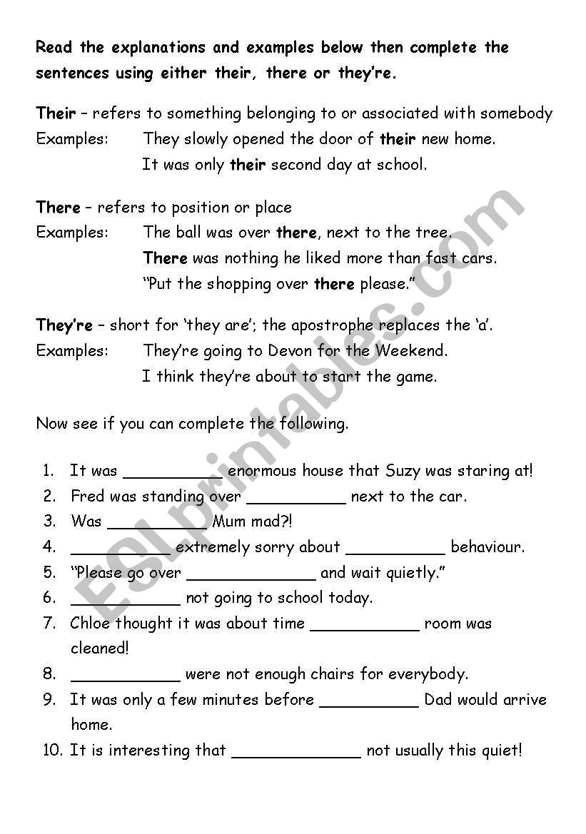 There, there and theyre worksheet 1