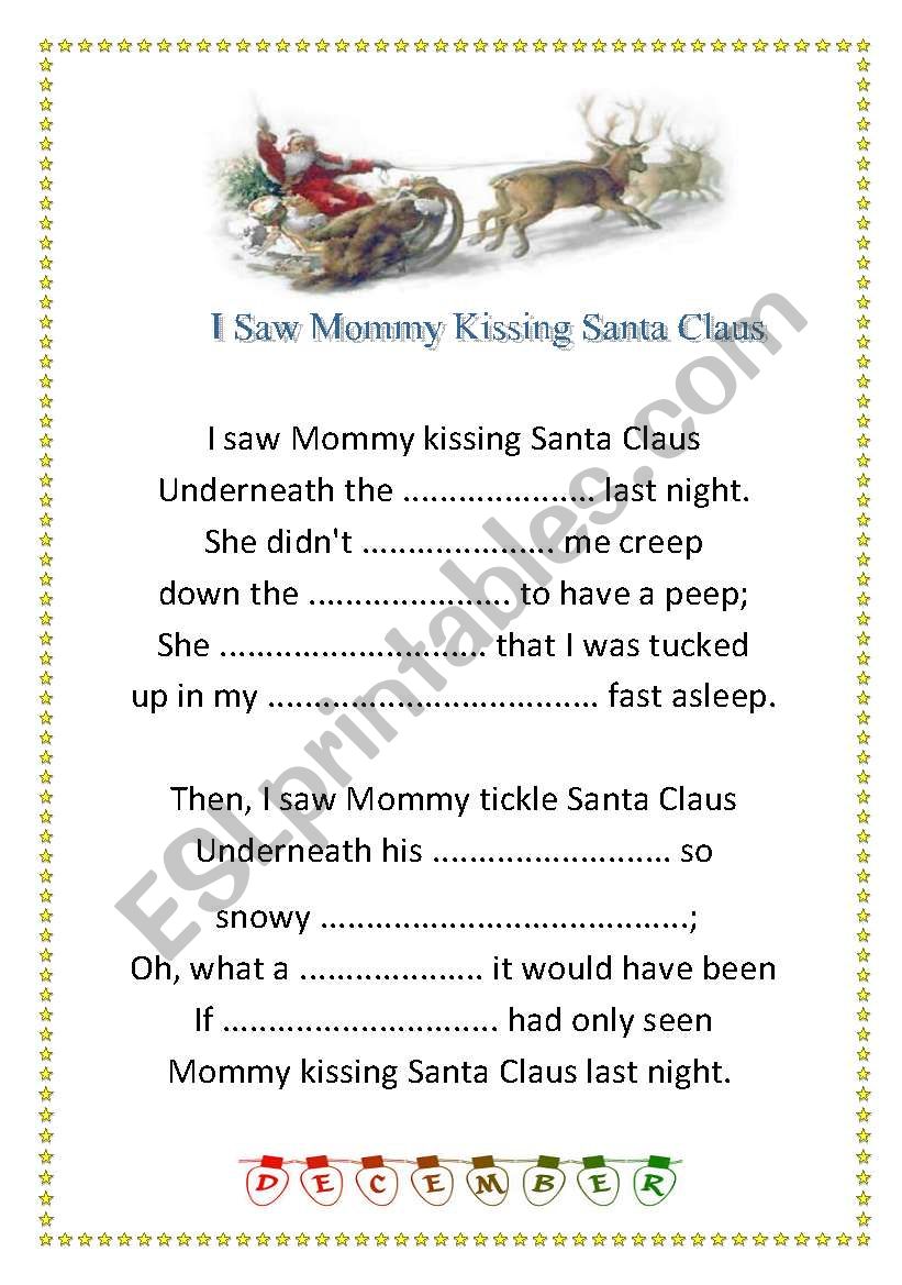 I saw mummy kissing St Claus. Christmas carol + key