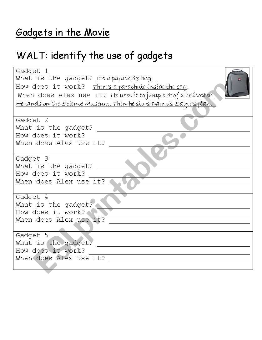 Stormbreaker gadget worksheet worksheet