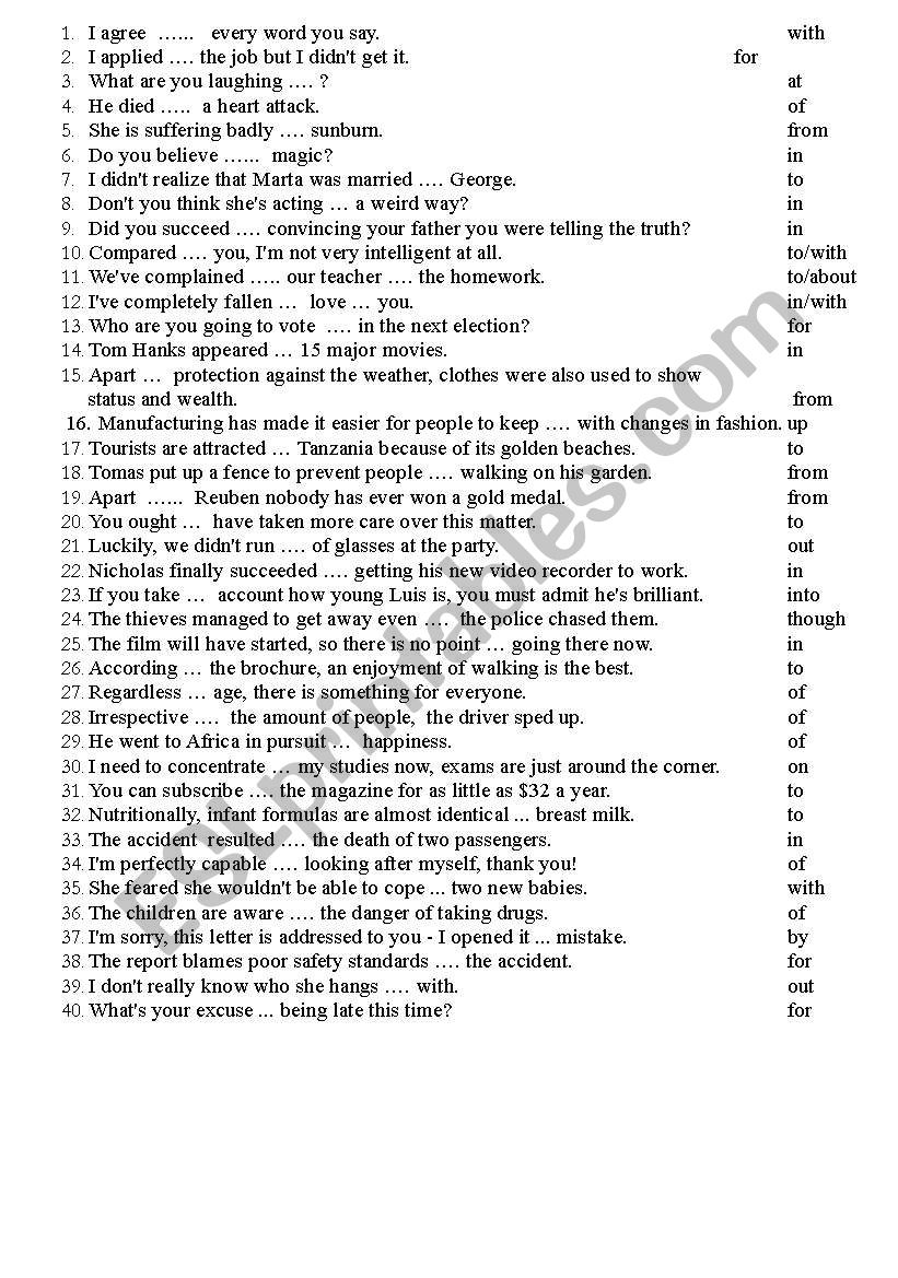 Prepositions drill worksheet