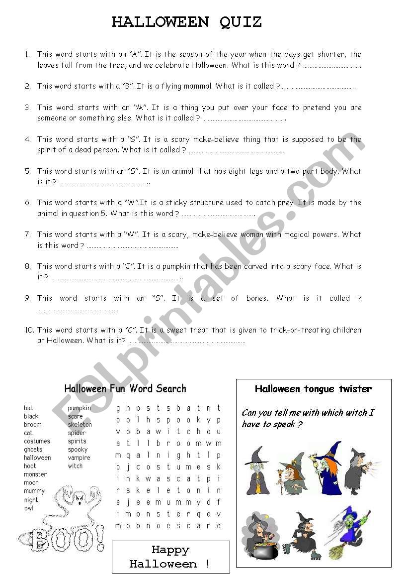 Halloween quiz worksheet