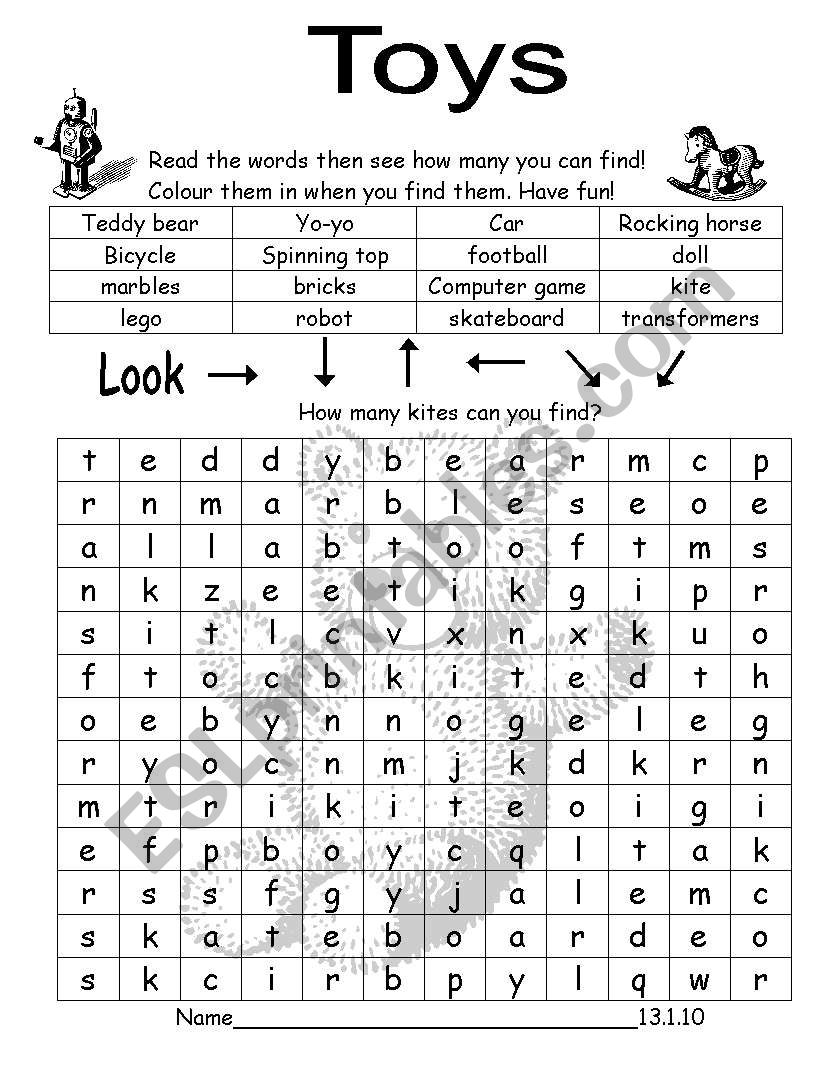 Toys Wordsearch worksheet