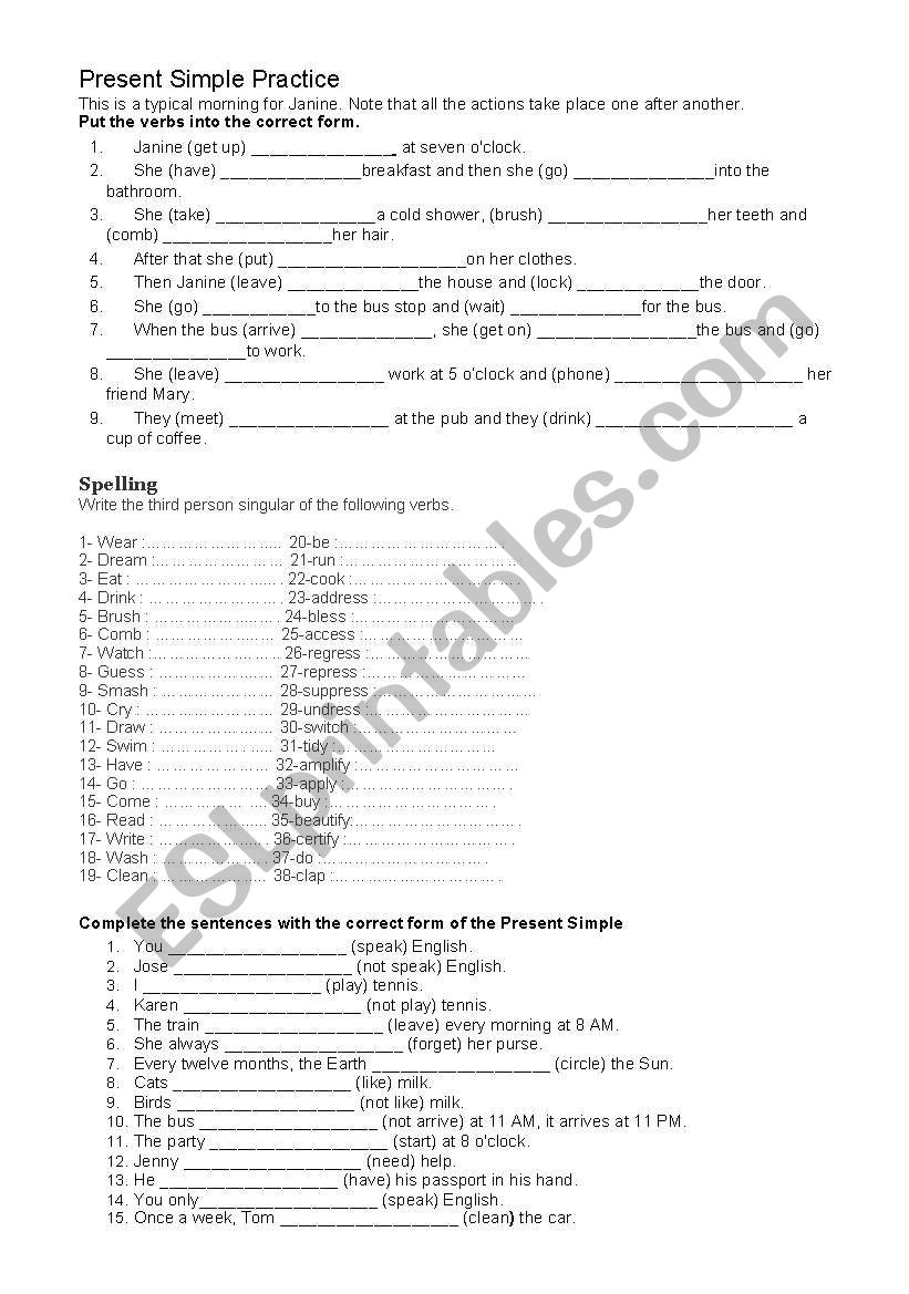 SImple Present exercises worksheet