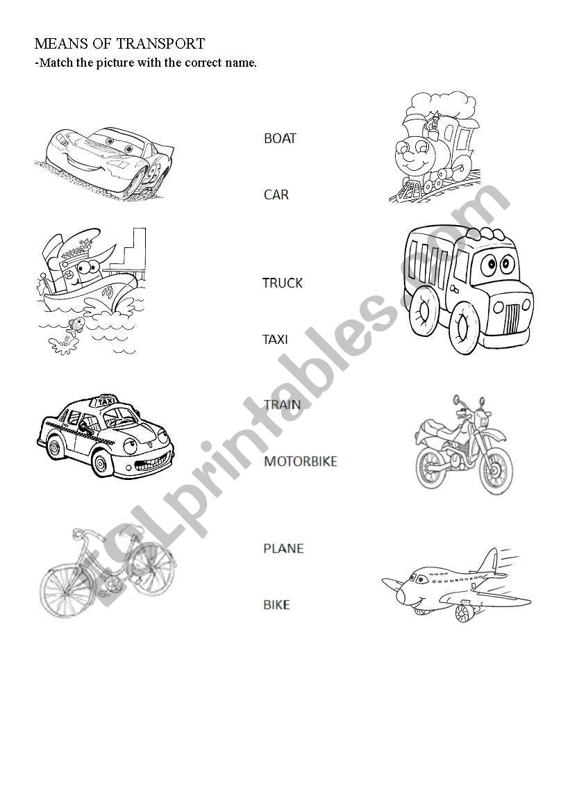 means of transport worksheet