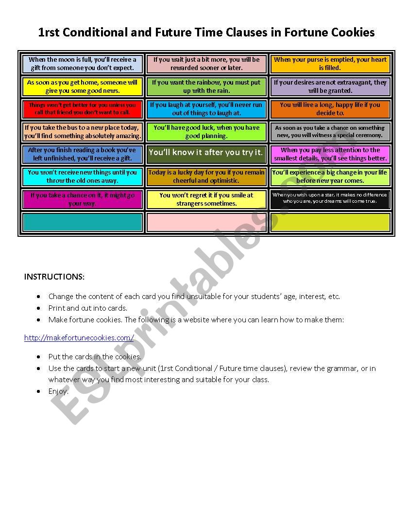 1rst Conditionals and Future Time Clauses With Fortune Cookies