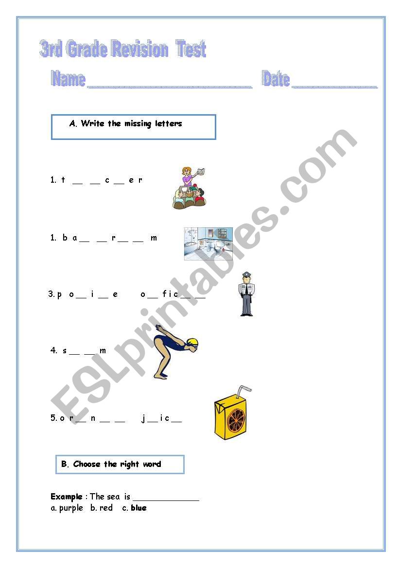 3rd Grade Revision Test worksheet