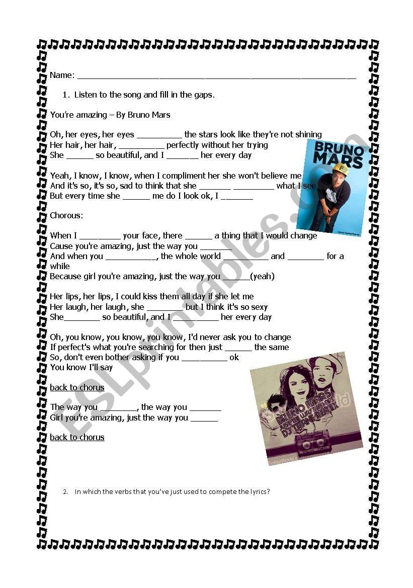 S. Present song  worksheet