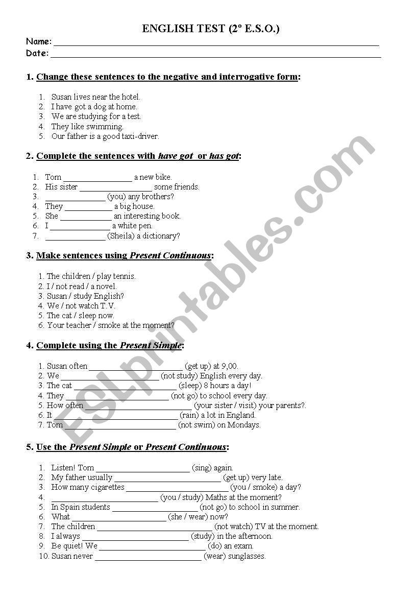 exam 2 ESO worksheet