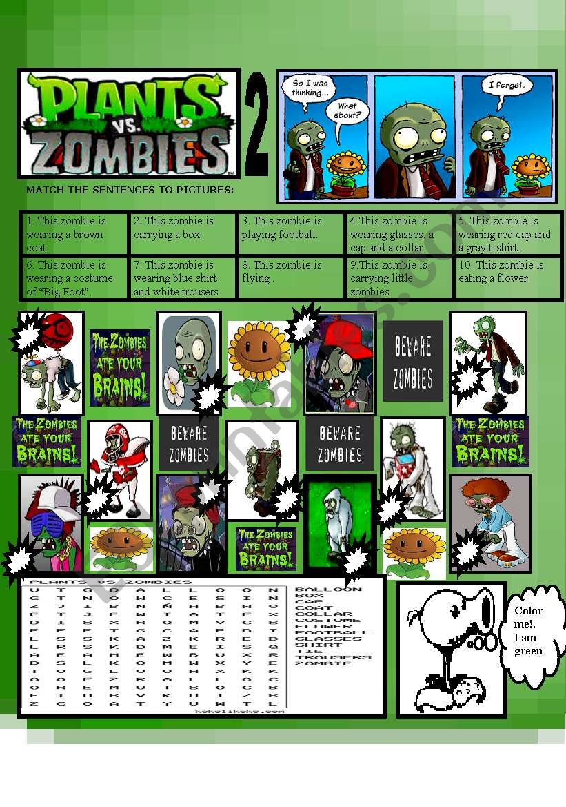 PLANTS VS ZOMBIES 2 worksheet