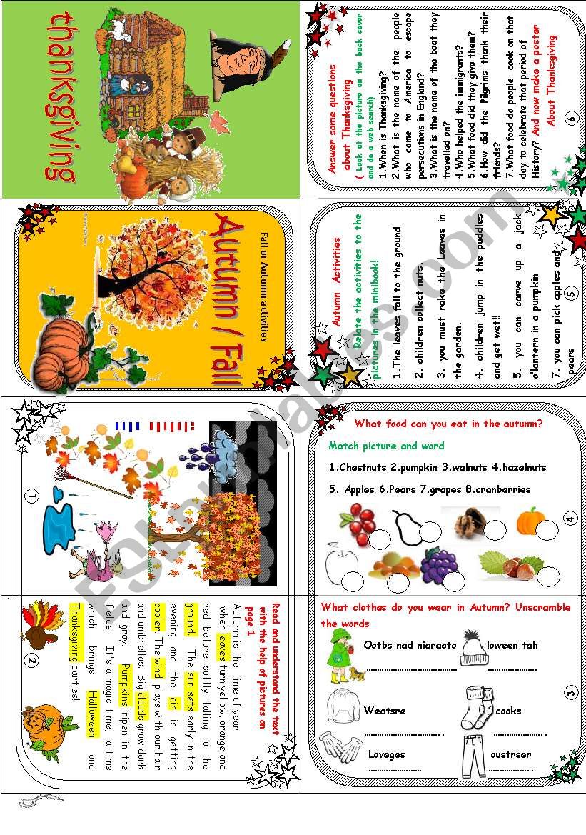 Autumn/fall minibook (Vocabulary in context + activities +Thanksgiving )