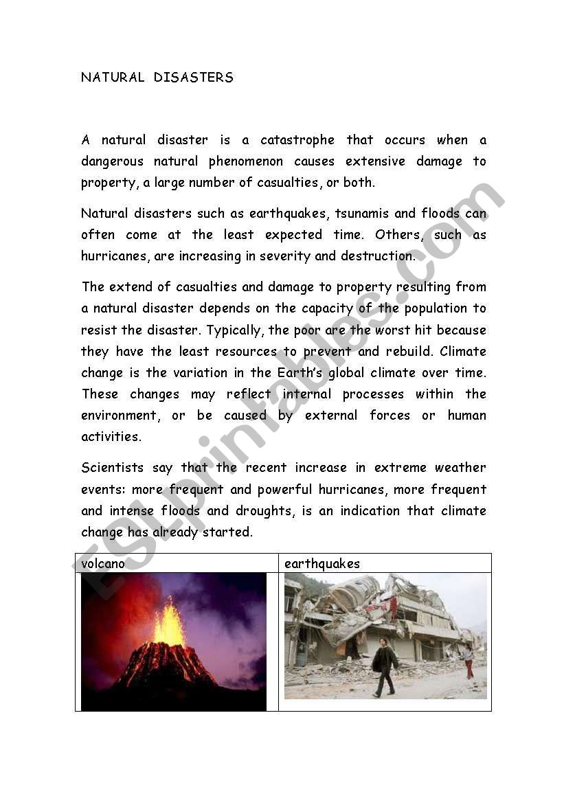 Natural Disasters worksheet