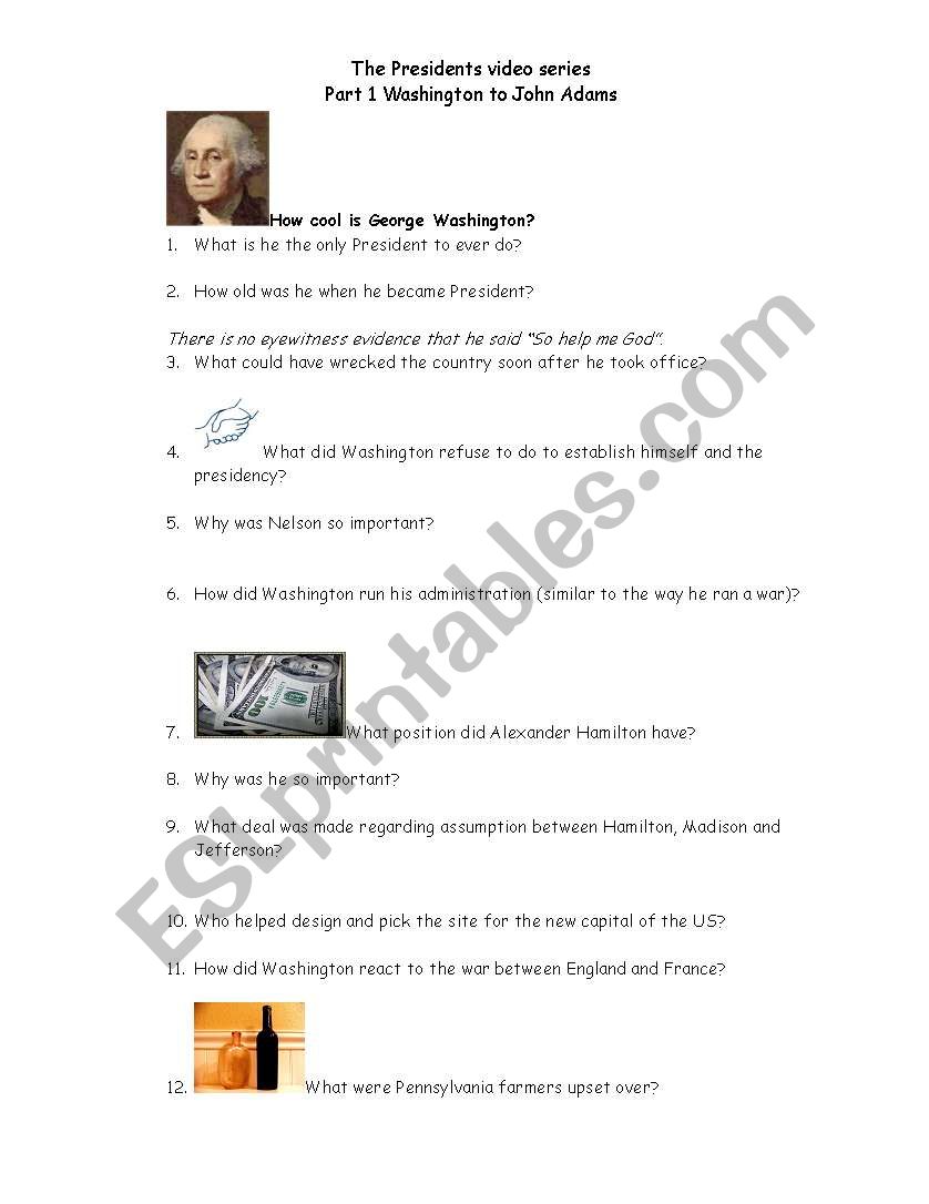 The Presidents Viseo Series worksheet