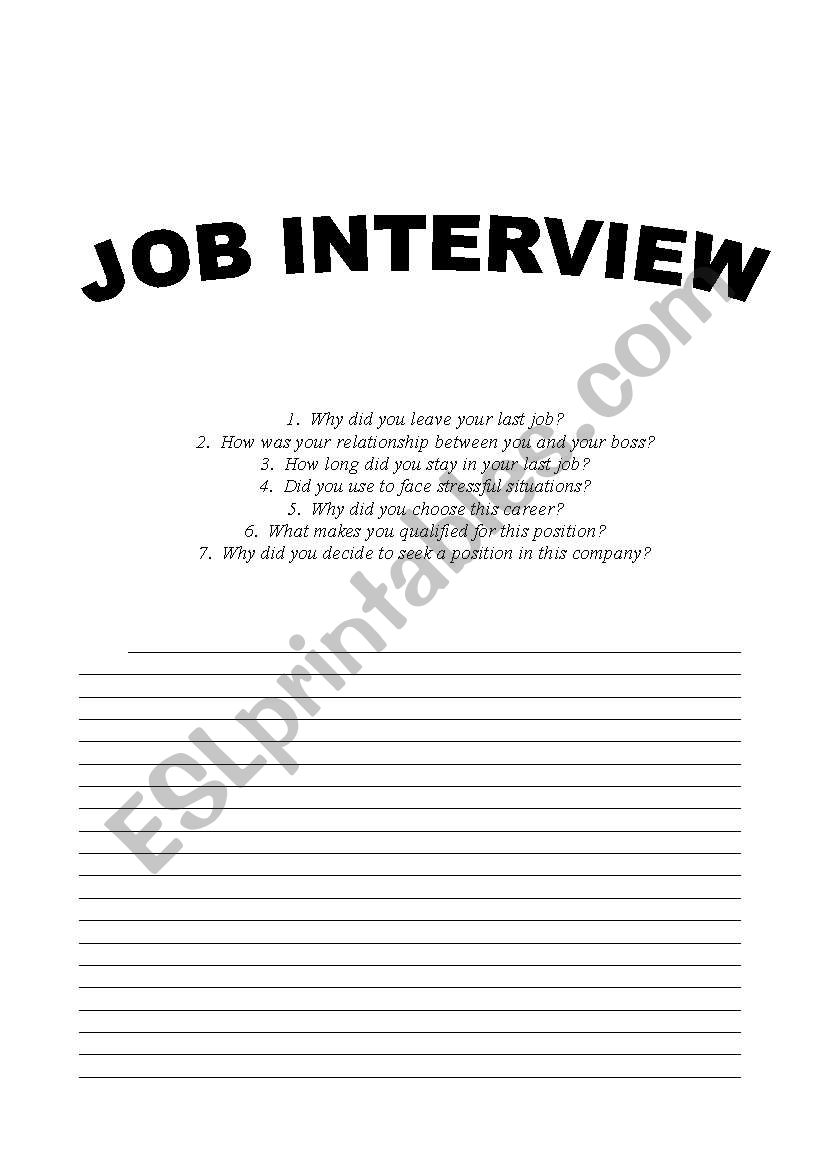JOB INTERVIEW worksheet
