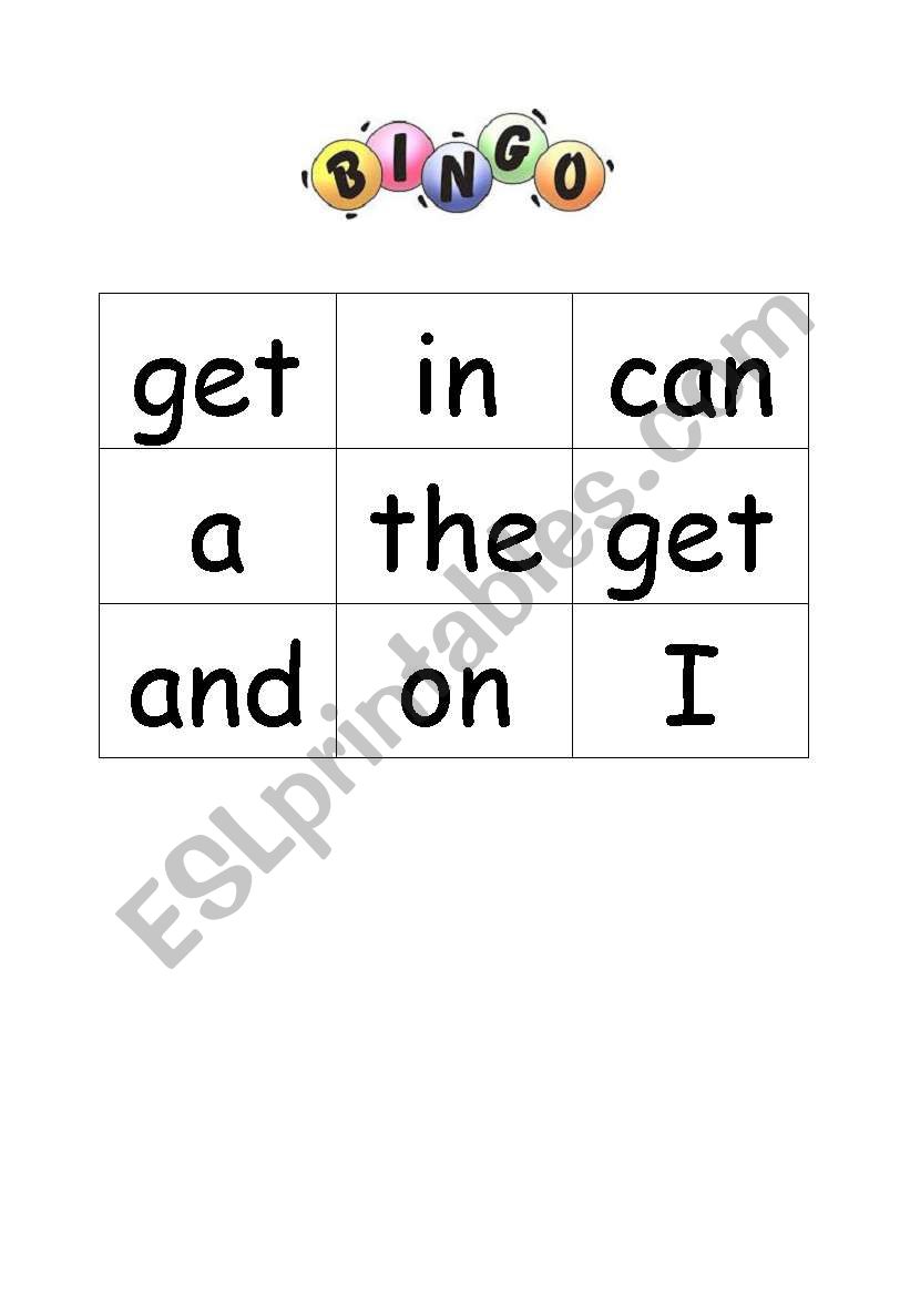 Sight words BINGO worksheet